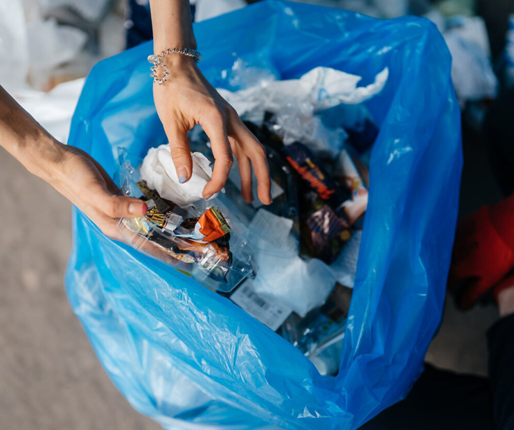 A plastic bag filled with trash